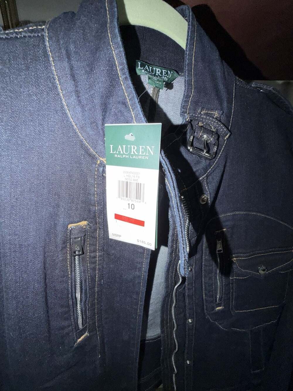 LAUREN Ralph Lauren Indigo Dark Wash Denim Moto Jacket Size 10